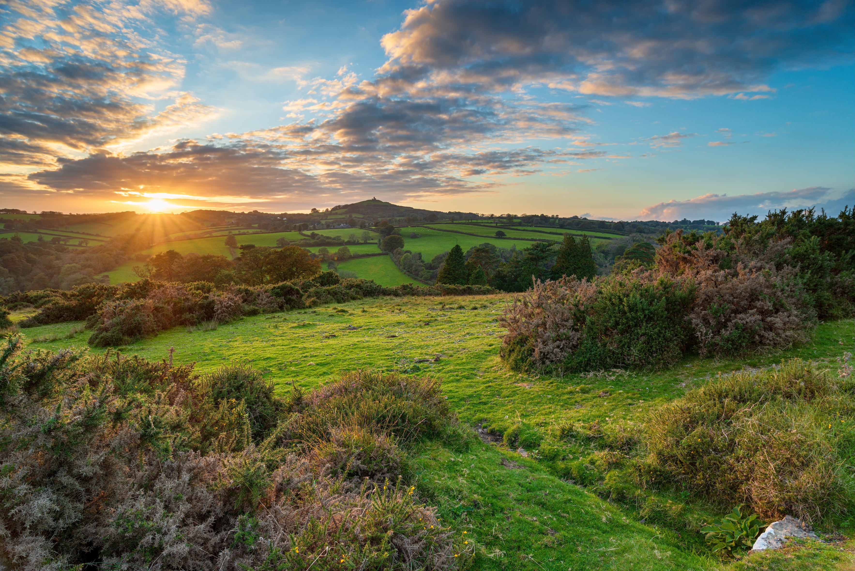 Scenic view of the Scottish Borders countryside at sunrise